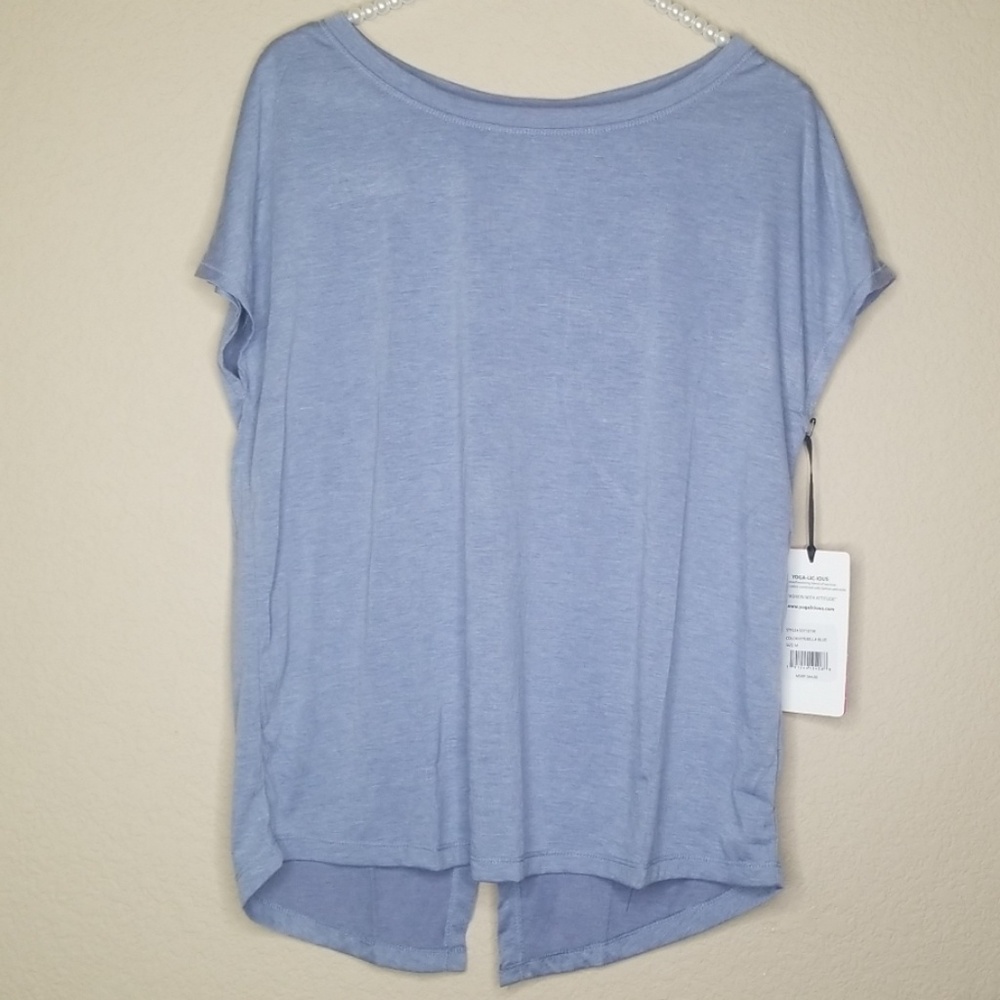 NWT YOGALICIOUS YOGA BACK SLIT TIE BLUE TOP MEDIUM